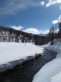 Scenic view of snow covered landscape against sky