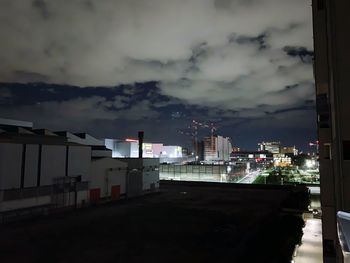 Buildings in city at night