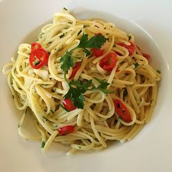 Close-up of noodles in plate