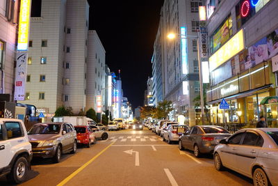 View of city street at night