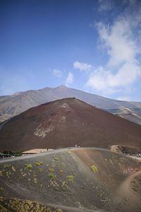 Scenic view of road by mountains against sky
