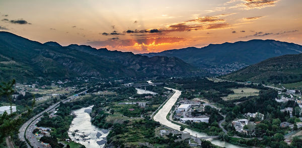 Tbilisi  view of landscape against sky during sunset