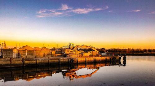 View of town at sunset