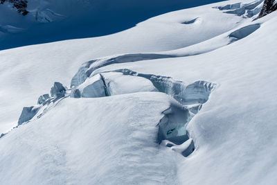 High angle view of snow covered mountain