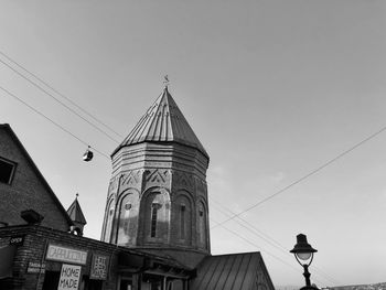 Low angle view of church against clear sky