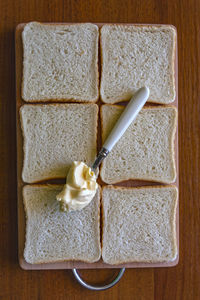 High angle view of breakfast on table