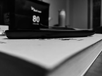 Close-up of laptop on table at home