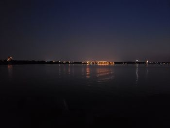 Scenic view of lake against clear sky at night