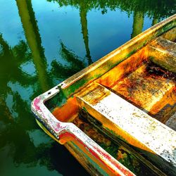 High angle view of boats in calm lake