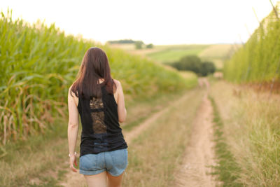 Rear view of senior woman walking on road