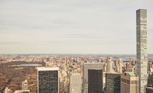 High angle view of buildings against sky