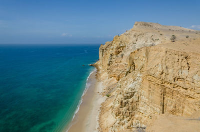 Scenic view of sea against blue sky