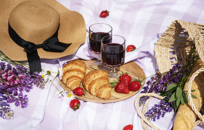Romantic picnic scene on summer day. 