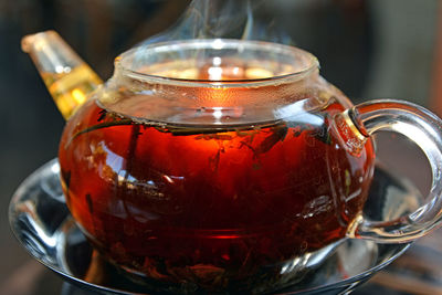 Close-up of tea in glass