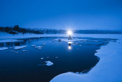 Winter lake at dusk