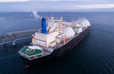 High angle view of ship in sea