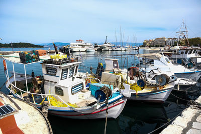 Beautiful view of corfu harbour marina, the port close to corfu old town. corfu island, greece.