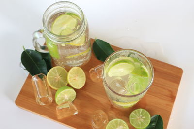 High angle view of drink on table