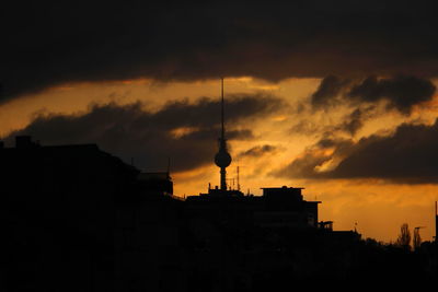 Silhouette buildings against sky during sunset