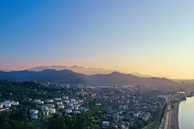 High angle view of townscape against clear sky