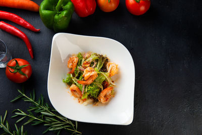 High angle view of salad served in plate