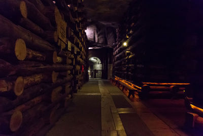 Interior of illuminated building at night