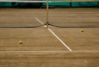 Tennis balls on ground in court