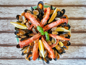 High angle view of vegetables on table