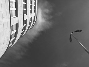 Low angle view of skyscraper against cloudy sky