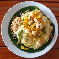 High angle view of breakfast served on table