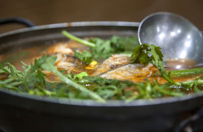 Close-up of fish stew in bowl