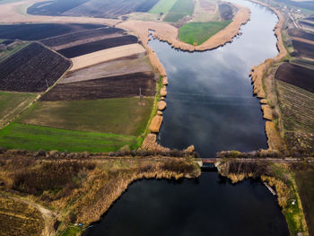 Aerial view of river passing through land