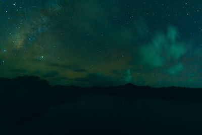 Scenic view of silhouette landscape against sky at night