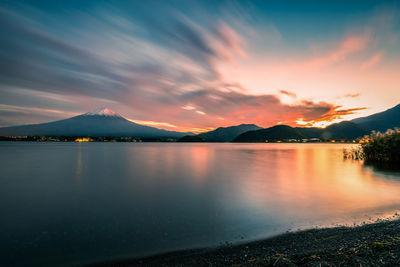 Scenic view of lake against sky during sunset