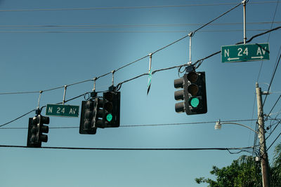 Low angle view of road signal against clear sky