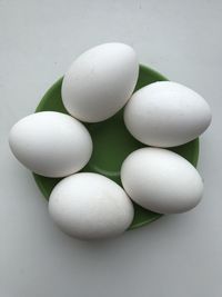 High angle view of eggs against white background