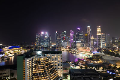 Illuminated buildings in city at night