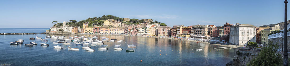 Panoramic aerial view of sestri levante and the gulf of tigullio from the path to punta manara