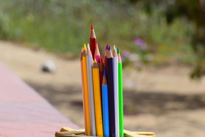 Close-up of colored pencils