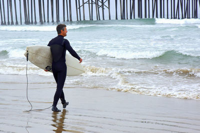 Full length rear view of man on beach