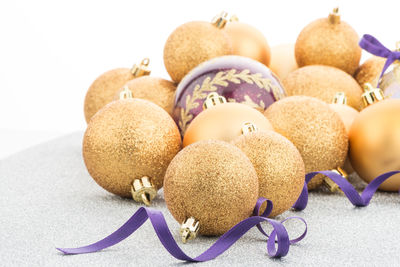 High angle view of easter eggs against white background