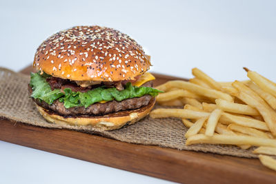 Close-up of burger on plate