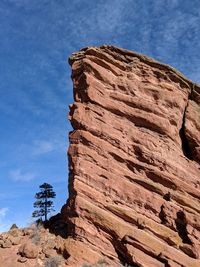 Low angle view of rock formation against sky