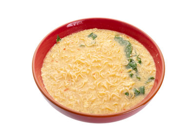 High angle view of soup in bowl