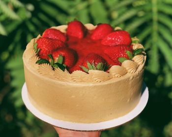 Close-up of hand holding strawberry