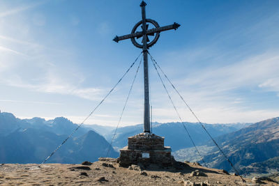 Low angle view of mountain against cloudy sky