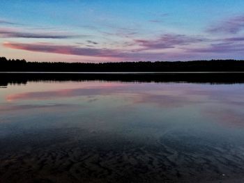 Scenic view of lake against sky at sunset