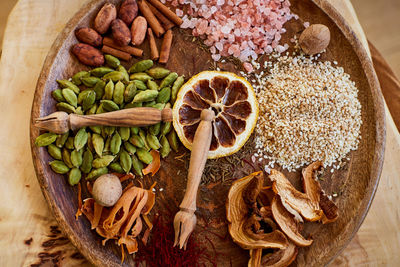 High angle view of fruits in container