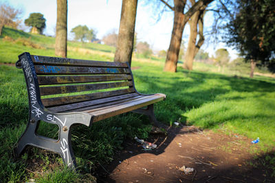 Empty bench in park