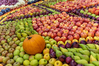 Full frame shot of pumpkins and fruit in market